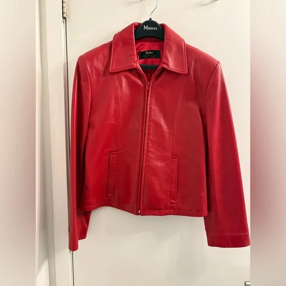 Red Leather Zip-up Jacket - Picture 2 of 12